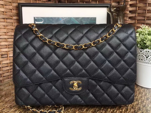 Chanel Maxi Caviar Flap Bag in Black with Gold Hardwares For Sale