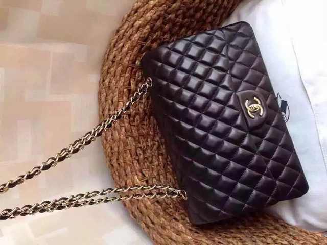 Chanel Maxi Flap Bag Black Lambskin Gold Hardware For Sale