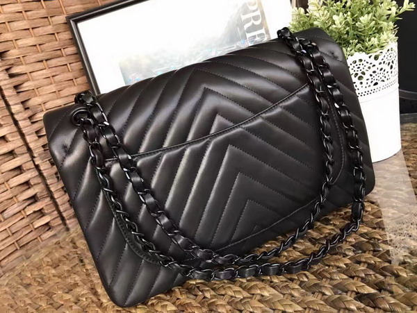 Chanel Maxi Flap Bag Chevron Lambskin So Black For Sale