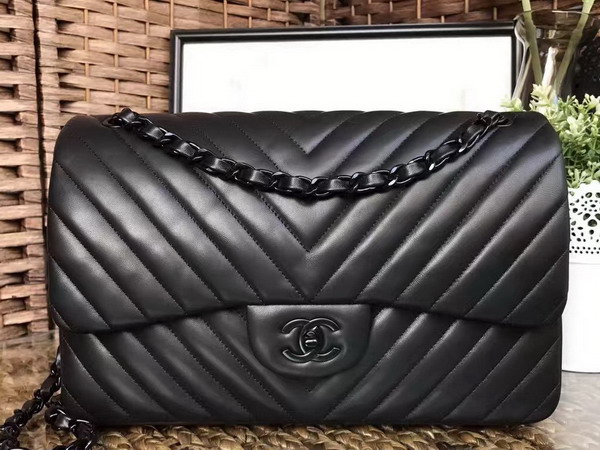 Chanel Maxi Flap Bag Chevron Lambskin So Black For Sale