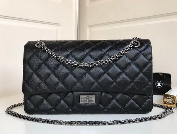 Chanel Maxi Flap Bag in Black Crackle Calfskin with Silver Hardware