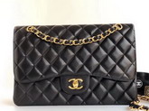 Chanel Maxi Flap Bag in Black Grained Calfskin Light Gold Tone Metal