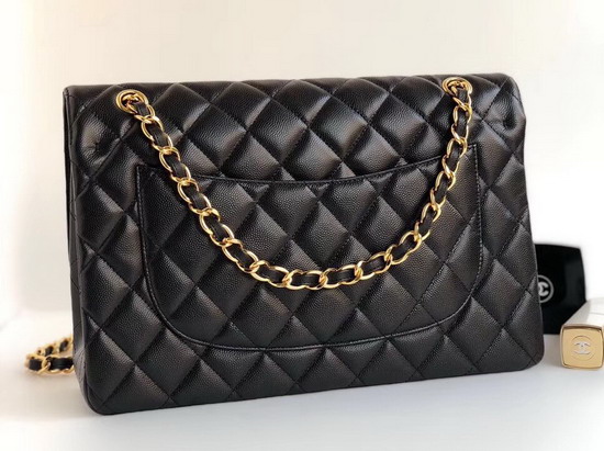 Chanel Maxi Flap Bag in Black Grained Calfskin Light Gold Tone Metal