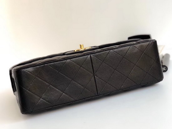 Chanel Maxi Flap Bag in Black Grained Calfskin Light Gold Tone Metal