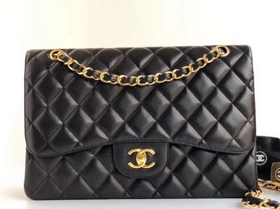 Chanel Maxi Flap Bag in Black Grained Calfskin Light Gold Tone Metal