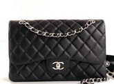 Chanel Maxi Flap Bag in Black Grained Calfskin Silver Tone Metal