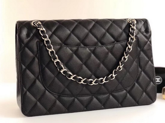 Chanel Maxi Flap Bag in Black Grained Calfskin Silver Tone Metal