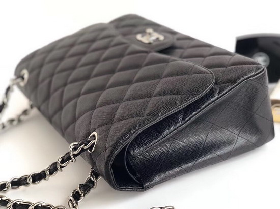 Chanel Maxi Flap Bag in Black Grained Calfskin Silver Tone Metal