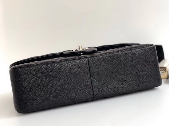 Chanel Maxi Flap Bag in Black Grained Calfskin Silver Tone Metal