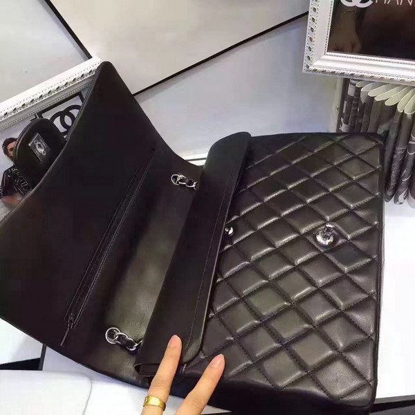 Chanel Maxi Flap Bag in Black Lambskin Silver Hardware For Sale