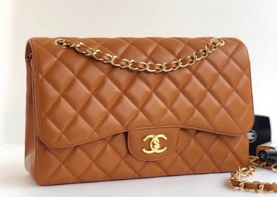 Chanel Maxi Flap Bag in Light Brown Grained Calfskin Light Gold Tone Metal