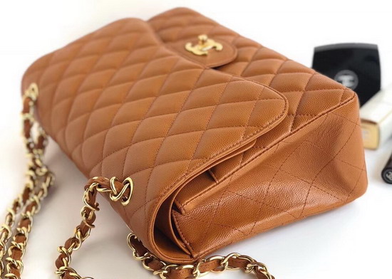 Chanel Maxi Flap Bag in Light Brown Grained Calfskin Light Gold Tone Metal