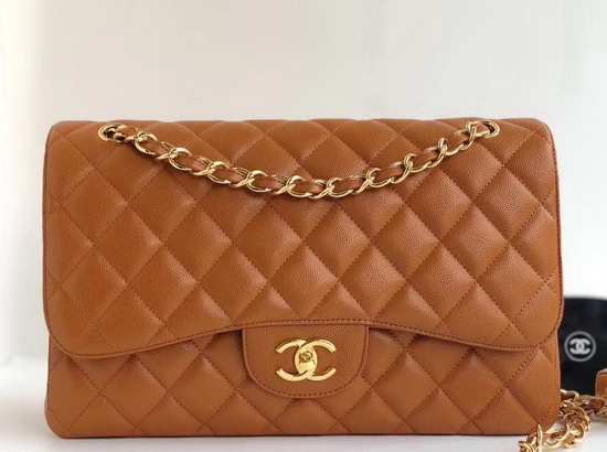 Chanel Maxi Flap Bag in Light Brown Grained Calfskin Light Gold Tone Metal