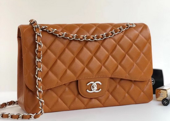 Chanel Maxi Flap Bag in Light Brown Grained Calfskin Silver Hardware