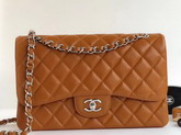 Chanel Maxi Flap Bag in Light Brown Grained Calfskin Silver Hardware