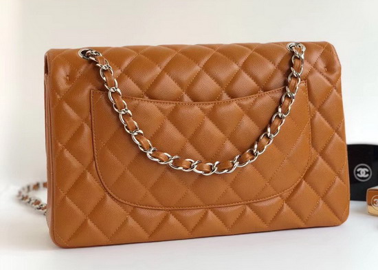 Chanel Maxi Flap Bag in Light Brown Grained Calfskin Silver Hardware