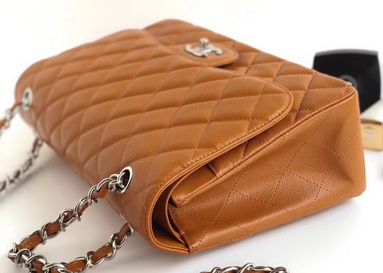 Chanel Maxi Flap Bag in Light Brown Grained Calfskin Silver Hardware