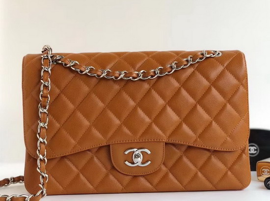 Chanel Maxi Flap Bag in Light Brown Grained Calfskin Silver Hardware