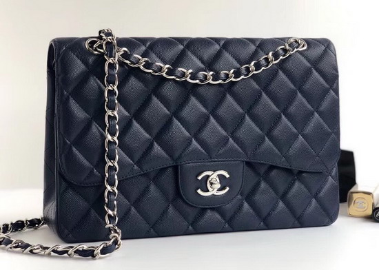 Chanel Maxi Flap Bag in Navy Blue Grained Calfskin