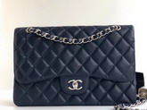 Chanel Maxi Flap Bag in Navy Blue Grained Calfskin