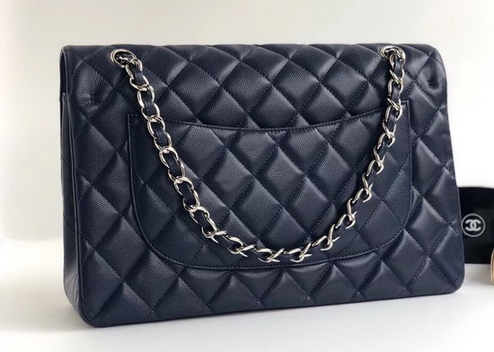 Chanel Maxi Flap Bag in Navy Blue Grained Calfskin