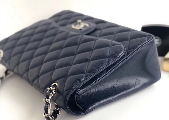 Chanel Maxi Flap Bag in Navy Blue Grained Calfskin