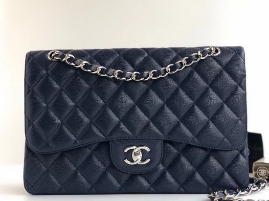 Chanel Maxi Flap Bag in Navy Blue Grained Calfskin