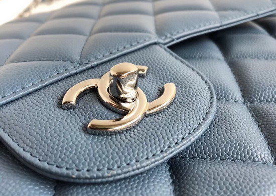 Chanel Maxi Flap Bag in Sky Blue Grained Calfskin