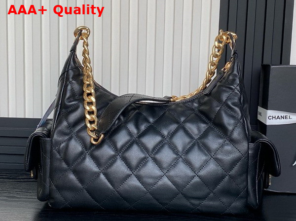 Chanel Maxi Hobo Bag in Black Shiny Lambskin Gold Tone Metal AS5302 Replica