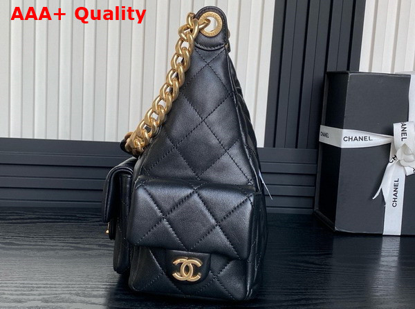 Chanel Maxi Hobo Bag in Black Shiny Lambskin Gold Tone Metal AS5302 Replica