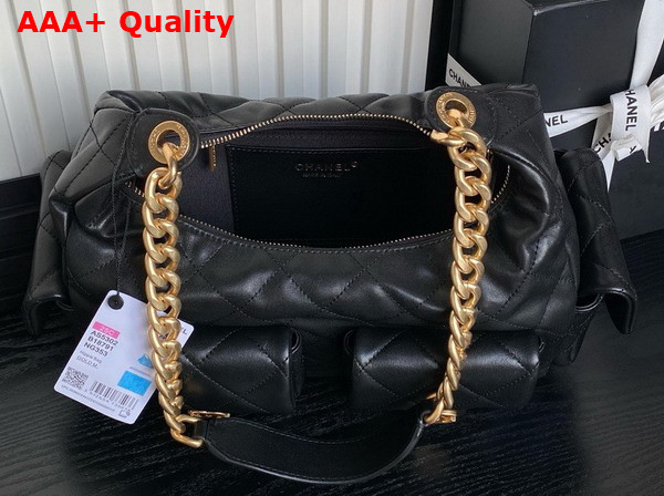 Chanel Maxi Hobo Bag in Black Shiny Lambskin Gold Tone Metal AS5302 Replica