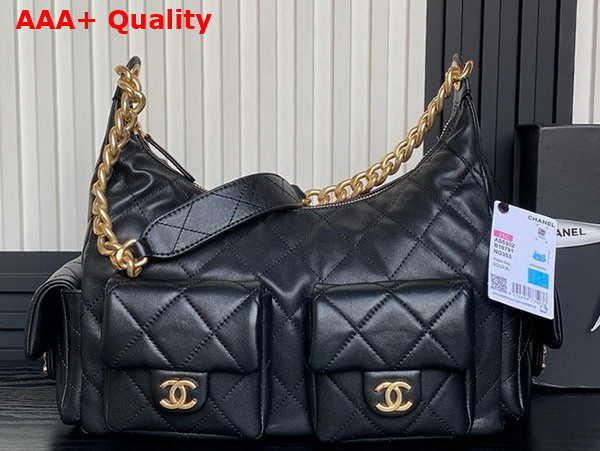 Chanel Maxi Hobo Bag in Black Shiny Lambskin Gold Tone Metal AS5302 Replica