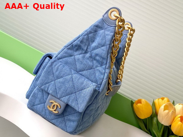 Chanel Maxi Hobo Bag in Blue Washed Denim Gold Tone Metal AS5302 Replica