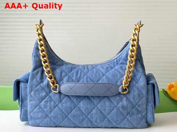 Chanel Maxi Hobo Bag in Blue Washed Denim Gold Tone Metal AS5302 Replica