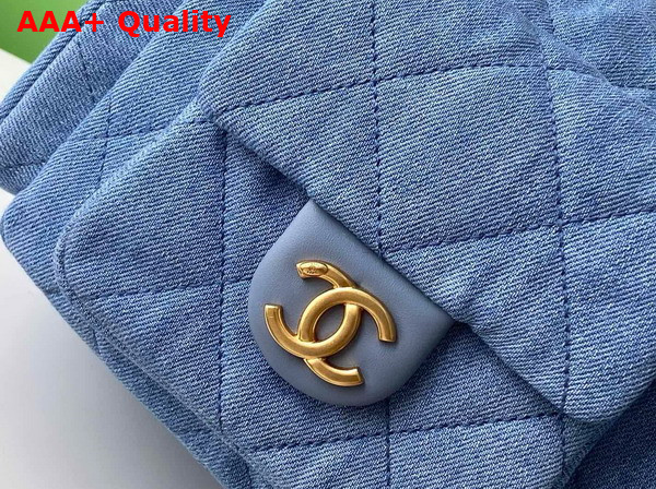 Chanel Maxi Hobo Bag in Blue Washed Denim Gold Tone Metal AS5302 Replica