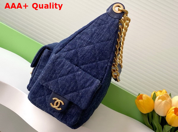 Chanel Maxi Hobo Bag in Dark Blue Washed Denim Gold Tone Metal AS5302 Replica