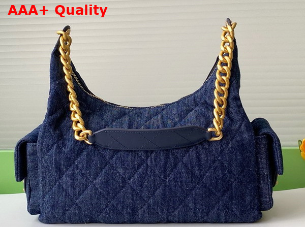 Chanel Maxi Hobo Bag in Dark Blue Washed Denim Gold Tone Metal AS5302 Replica