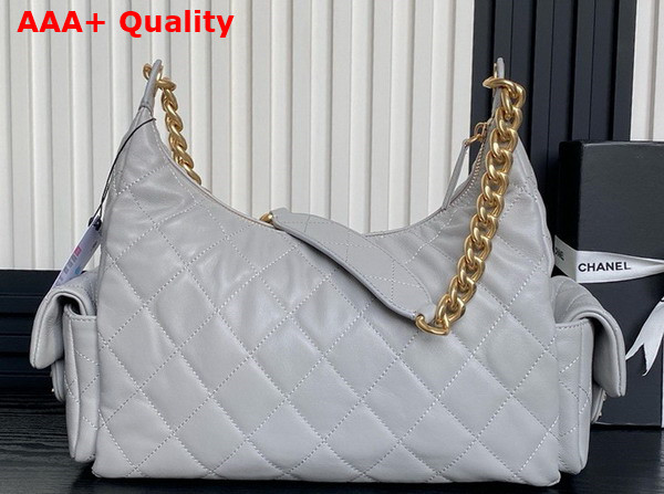 Chanel Maxi Hobo Bag in Gray Shiny Lambskin Gold Tone Metal AS5302 Replica