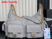 Chanel Maxi Hobo Bag in Gray Shiny Lambskin Gold Tone Metal AS5302 Replica