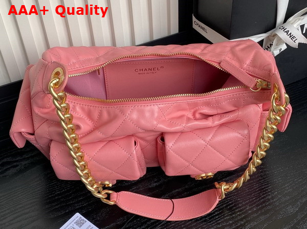 Chanel Maxi Hobo Bag in Pink Shiny Lambskin Gold Tone Metal AS5302 Replica