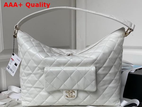 Chanel Maxi Hobo Bag in White Calfskin with Gold Tone Metal AS4339 Replica