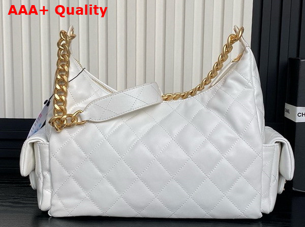 Chanel Maxi Hobo Bag in White Shiny Lambskin Gold Tone Metal AS5302 Replica