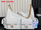 Chanel Maxi Hobo Bag in White Shiny Lambskin Gold Tone Metal AS5302 Replica