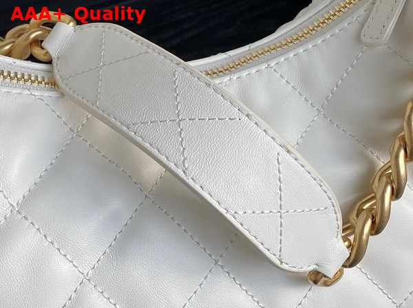 Chanel Maxi Hobo Bag in White Shiny Lambskin Gold Tone Metal AS5302 Replica