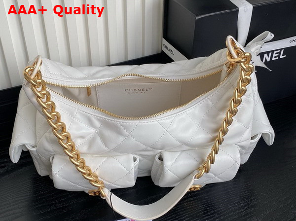 Chanel Maxi Hobo Bag in White Shiny Lambskin Gold Tone Metal AS5302 Replica