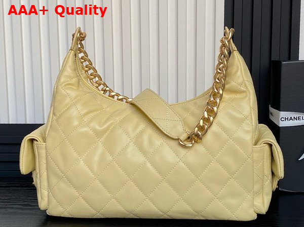 Chanel Maxi Hobo Bag in Yellow Shiny Lambskin Gold Tone Metal AS5302 Replica