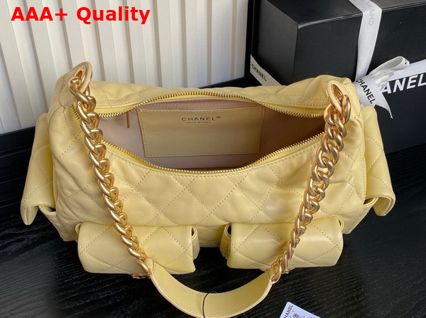 Chanel Maxi Hobo Bag in Yellow Shiny Lambskin Gold Tone Metal AS5302 Replica