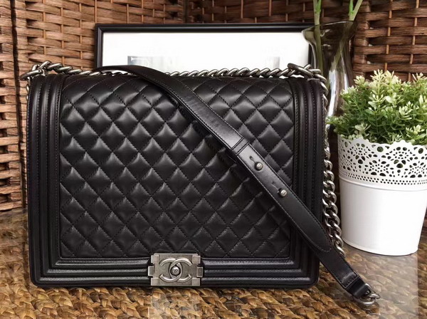 Chanel Maxi Le Boy Black Lambskin Silver Hardware For Sale