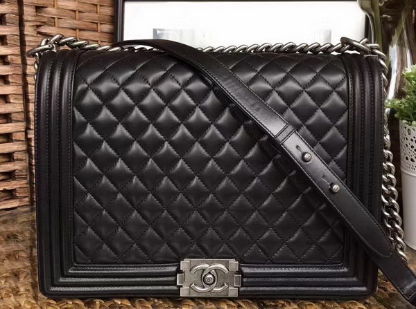 Chanel Maxi Le Boy Black Lambskin Silver Hardware For Sale