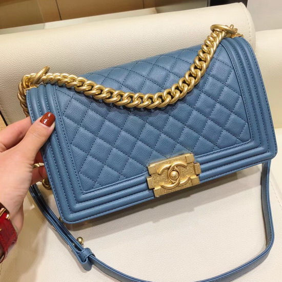 Chanel Medium Boy Chanel Flap Bag Cloudy Blue Grained Calfskin